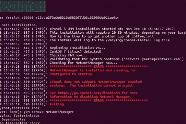 NetworkManager is installed and running : cPanel installation error